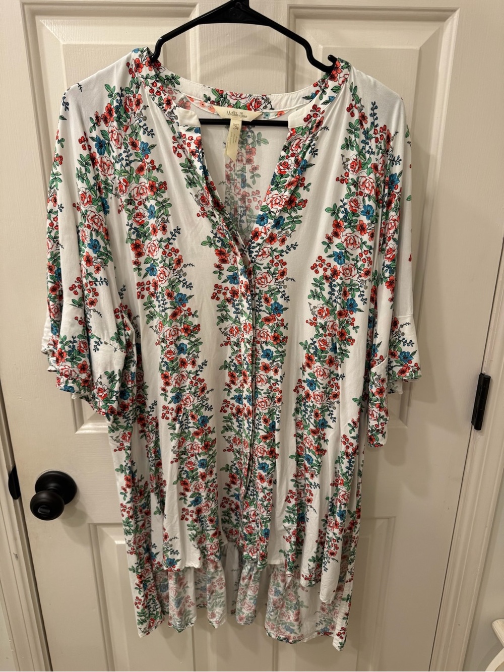 Matilda Jane White Tunic with Red & Green Floral Stripes